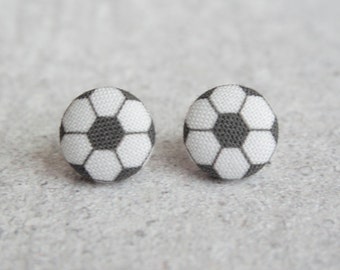 Soccer Fabric Button Earrings