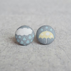 April Showers Fabric Button Earrings