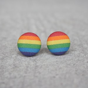 Rainbow Fabric Button Earrings