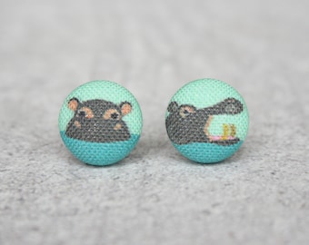 Hippo Fabric Button Earrings