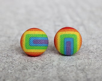 70s Rainbows Fabric Button Earrings