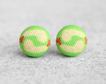 Fried Shrimp Fabric Button Earrings Hypoallergenic Titanium Posts