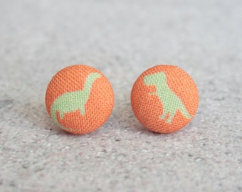 Dinosaurs, Fabric Button Earrings