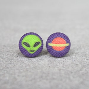 Alien Fabric Button Earrings image 1