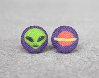 Alien Fabric Button Earrings