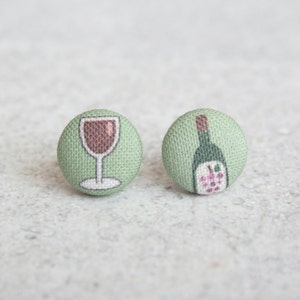 Red Wine Fabric Button Earrings