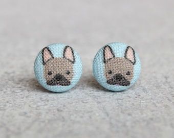 French Bulldog Fabric Button Earrings