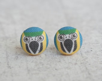Macaw Parrot Fabric Button Earrings