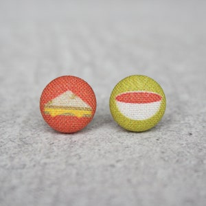 Grilled Cheese and Tomato Soup Fabric Button Earrings