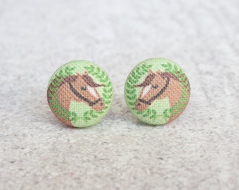 Horse Fabric Button Earrings