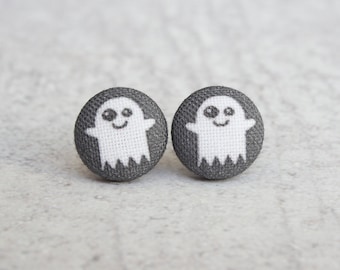 Ghost Fabric Button Earrings