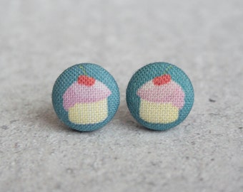 Cupcakes Fabric Button Earrings