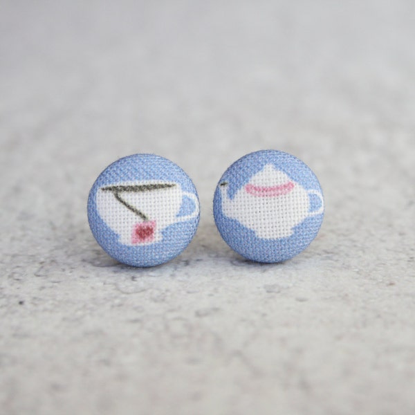 Time for Tea Fabric Button Earrings