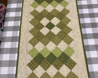 Olive Green Patchwork Quilted Table Runner