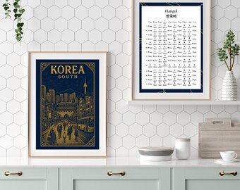 Learn Korean Fast - Harmony of Seoul Hangul Wall Chart, Korean Alphabet Learning Printable, Educational Language Guide