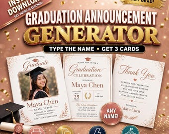 Personalized Graduation Announcement Card - Instant Download | Type Grad's Name & School, Get a Custom PDF in Seconds
