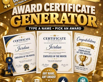 Instant Award Certificate Generator | Personalized PDF Certificate + Congrats Card | Custom Award for Kids, Work, School, Sports