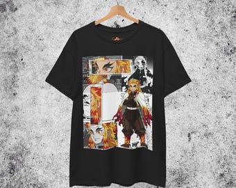 Koszulka z anime Damon Slayer Rengoku | Koszulka dla fana mangi + DARMOWE pobieranie plików PDF z mangi tom 1 i 2 | Koszulka z cosplayem Otaku