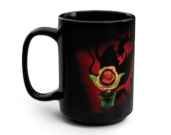 Taza negra - Regalo de La Tienda de los Horrores, Taza para fanáticos de películas de terror, Regalo único para amantes de las plantas, Vaso de cerámica para Halloween, Cinéfilo