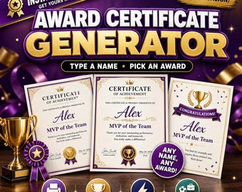 Custom Certificate Maker - Any Name, Any Award, Unlimited Uses | Instant Download Printable Achievement Certificate Generator