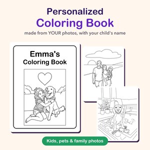 Libro para colorear personalizado a partir de tus fotos, páginas para colorear personalizadas para niños con nombre, regalo de página para colorear a partir de una foto, PDF imprimible imagen 1