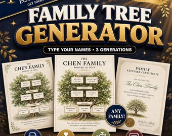 Custom Family Tree Maker - Any Family, Unlimited Uses | Instant Download Printable Genealogy Generator + Certificate