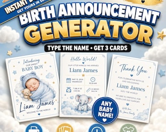 Personalized Birth Announcement Card - Instant Download | Type Baby's Name & Stats, Get a Custom PDF in Seconds