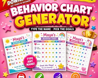 Gepersonaliseerde gedragskaart voor kinderen | Bewerkbare en printbare PDF-generator | Aangepaste sterrenbeloningskaart direct te downloaden