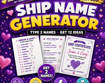 Personalized Couple Nickname Generator - Instant Download | Type Any 2 Names, Get 12 Custom Ideas + Certificate PDF