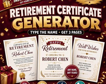 Personalized Retirement Certificate - Instant Download | Type Any Name & Years, Get a Custom PDF in Seconds