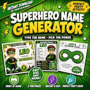 Custom Superhero Maker - Any Kid, Unlimited Uses | Instant Download Printable Superhero Certificate Generator