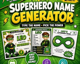 Custom Superhero Maker - Any Kid, Unlimited Uses | Instant Download Printable Superhero Certificate Generator