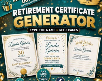 Custom Retirement Gift Maker - Any Name, Unlimited Uses | Instant Download Printable Retirement Generator