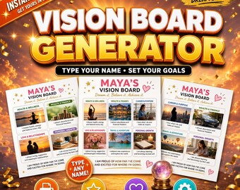 Sjabloon voor een gepersonaliseerd visionboard - Direct downloaden | Typ je naam, stel je doelen in en ontvang een persoonlijk manifestatieboard in PDF-formaat