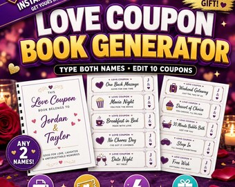Personalized Love Coupons - Instant Download | Type Both Names, Get 10 Custom Tear-Off Coupons PDF in Seconds