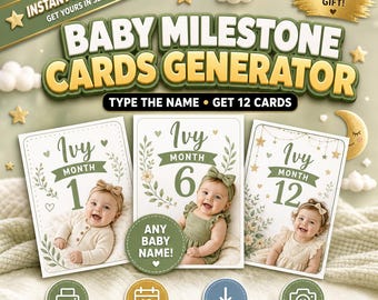 Custom Baby Card Maker - Any Baby, Unlimited Uses | Instant Download Printable Monthly Milestone Cards Generator