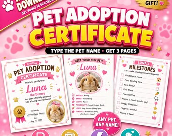 Custom Pet Certificate Maker - Any Pet, Unlimited Uses | Instant Download Printable Pet Adoption Generator