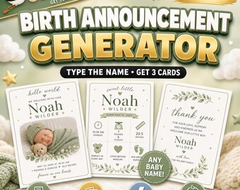 Custom Baby Announcement Maker - Any Name, Unlimited Uses | Instant Download Printable Birth Announcement Generator
