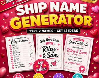Instant Ship Name Generator | Personalized Couple or Friend Duo Name Ideas + Printable Certificate PDF | Digital Download