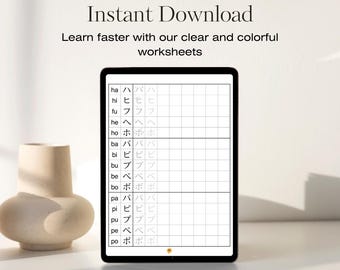 Digitaal werkboek Japanse Hiragana & Katakana – Leer snel Japans | Printbare tabellen + werkbladen | Digitale afdrukken in PDF en PNG-formaat