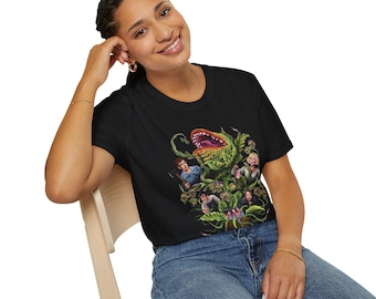 Camiseta unisex suave "Feed Me Little Shop of Horrors", camiseta de Audrey II, regalo para amantes de las plantas, camiseta de película de terror, camiseta gráfica divertida