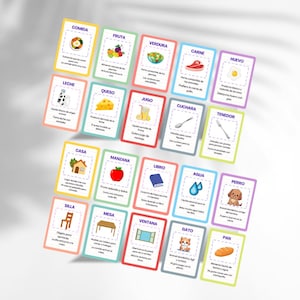 Learn Spanish in a fun, quick and visual way with this interactive pack of 50 illustrated flashcards. Learn Spanish