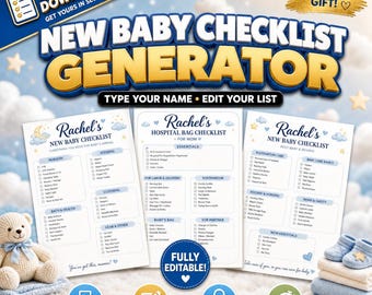 Custom Baby Planner Maker - Any Name, Unlimited Uses | Instant Download Printable New Baby Checklist Generator