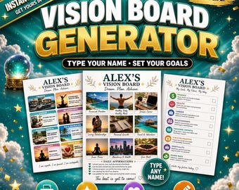 Onbeperkte Vision Board Maker - Direct downloaden | Elke naam, elk doel, herbruikbare digitale manifestatietool + printbare PDF