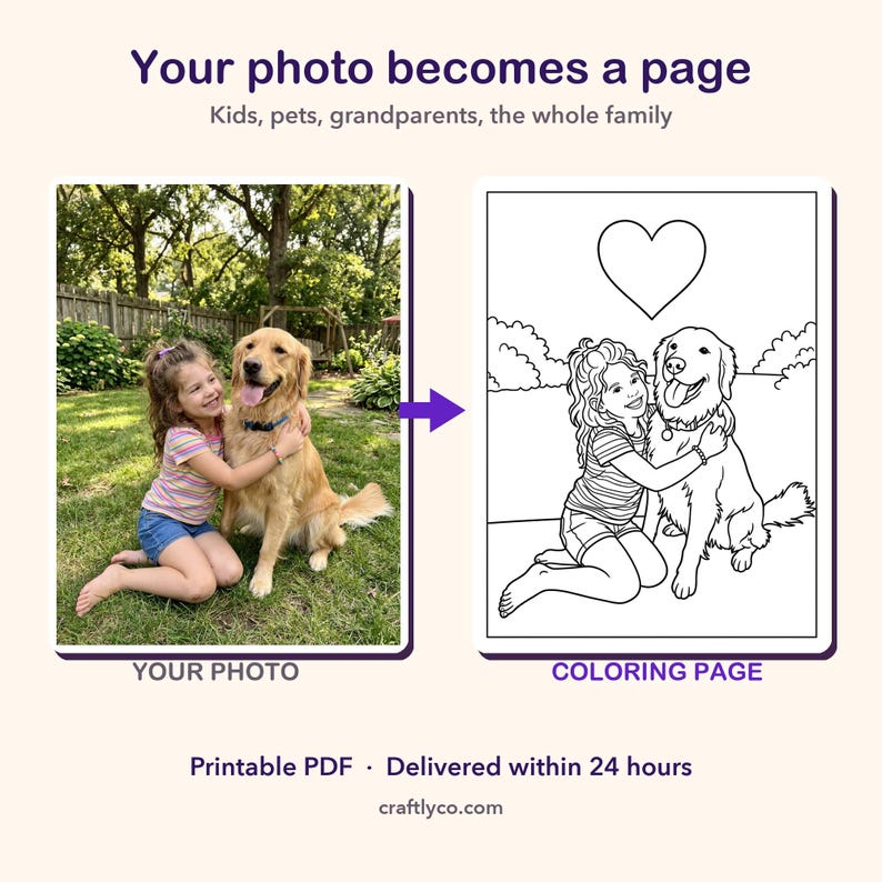 Libro para colorear personalizado a partir de tus fotos, páginas para colorear personalizadas para niños con nombre, regalo de página para colorear a partir de una foto, PDF imprimible imagen 2