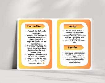 Japans flashcardspel – Leer Japans met digitale afbeeldingen | Romaji + Engels + 日本語 | Leuk taal leren in PDF- en PNG-formaat