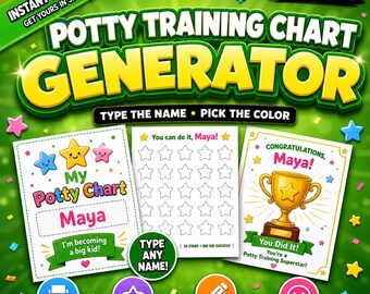 Gepersonaliseerde zindelijkheidstrainingstabel voor kinderen | Bewerkbare en printbare PDF-generator | Aangepaste beloningstabel met sterren, direct te downloaden