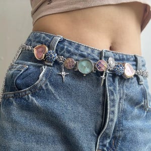 Kleurrijke punk horloge tailleketting, vintage horloge broek ketting, Y2K leuke horloge sieraden, statement riem ketting, unieke buik ketting, horloge riem cadeau