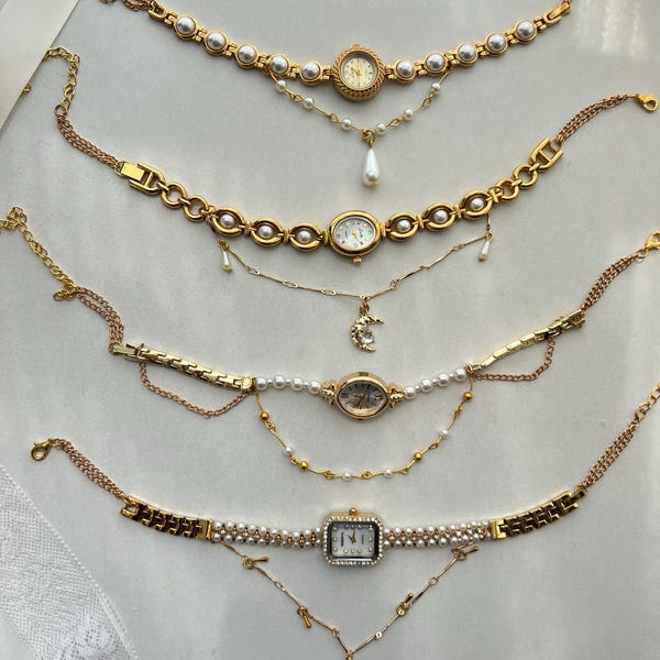Elegant Pearl Watch Choker Necklace,Gold Watch Choker,Y2K Charm Clock Necklace,Woman's Trendy Watch Jewelry For Woman,Wedding Necklace Gift