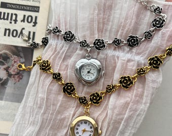 Vintage Flower Bracelet Watch for Woman,Y2K Heart Watch Bracelet,Unique Dial Watch Jewelry,Exquisite Watch Gift,Dainty Gold Wrist Watch Gift